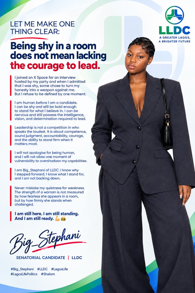 NeroSomto's tweet photo. Being shy is not weakness, and being a woman is not a limitation. My voice, my vision, my leadership. I’m Big_Stephani, and I’m not backing down✅✅ I stand with LLDC
#Big_Stephani #LLDC #GenderEquality #lagoslife #lagoslifepolitics @Shalom_HeyEliy @lldc_official @LagosLifeApp https://t.co/2qnQYNradg