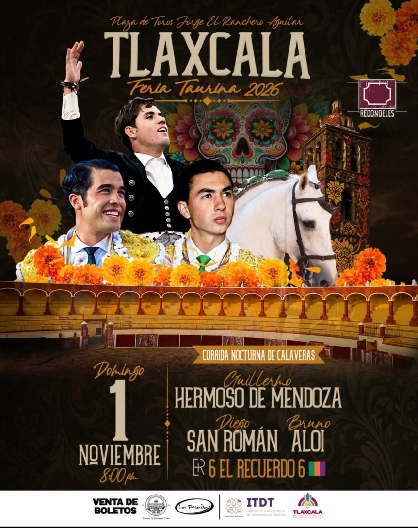 La_JAElRanchero's tweet photo. Corrida Nocturna de Calaveras
#PlazaDeToros #JorgeAguilar #ElRanchero
Guillermo HERMOSO DE MENDOZA
Diego SAN ROMÁN
Bruno ALOI
El Recuerdo
1 de noviembre
20:00 hrs.
Hotel San Francisco
Hotel La Posada
246 360 7356
#Olé #Tauromaquia #TlaxcalaTaurina #visittlaxcala #visitméxico https://t.co/Pk0vWp0SIf