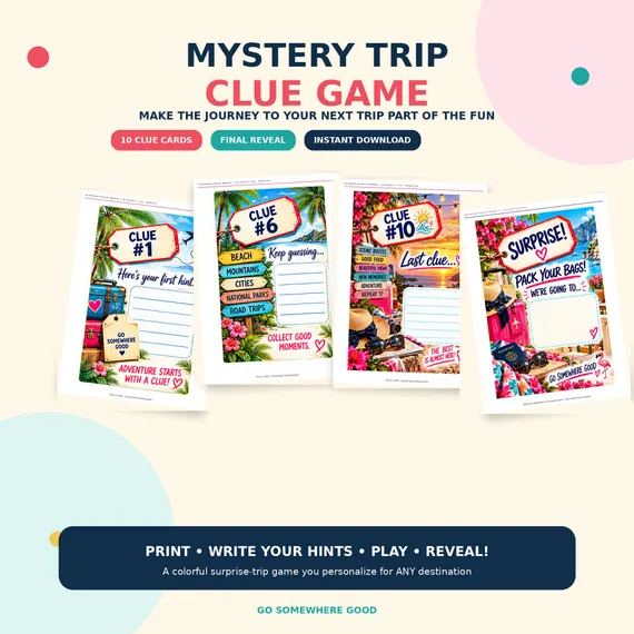 slong37's tweet photo. 🎁✈️ The best gifts aren't always THINGS… sometimes they're PLACES!

Planning a surprise getaway? Make them guess where they're going! 🔎🧳

Our printable Surprise Trip Clue Cards turn a vacation reveal into a fun mystery game!

💕 Just $5.99 at Go Somewhere Good on Etsy!

#SurpriseTrip #TravelGifts #GoSomewhereGood