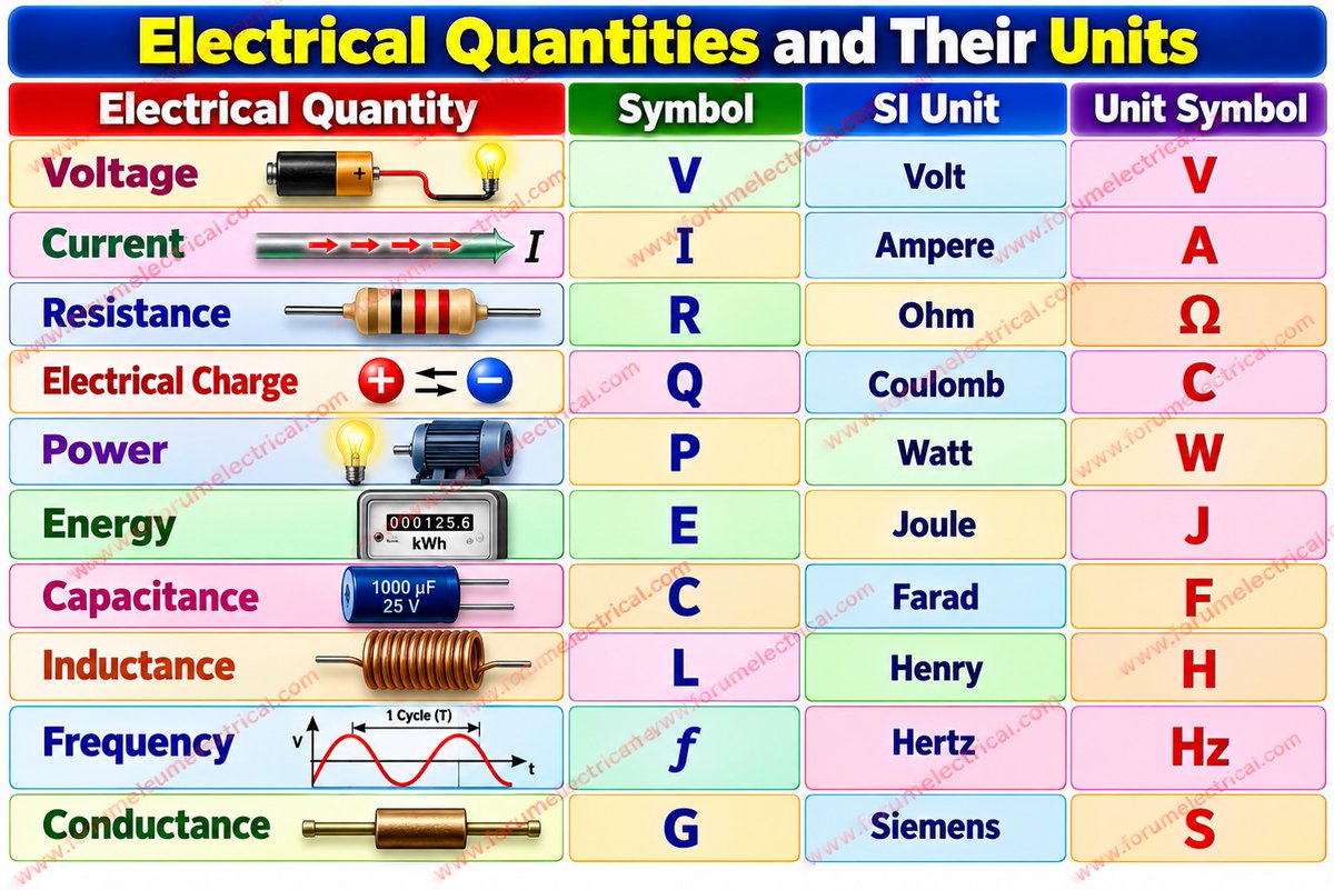 Rabert_infohe's tweet photo. Electrical Quantities and SI Units https://t.co/jbZmnGOFsB

#ElectricalEngineering #ElectricalQuantities #SIUnits #ElectricalUnits #Voltage #Current #Resistance #ElectricalPower #Capacitance #Inductance #ElectricalBasics #BasicElectronics https://t.co/jbZmnGOFsB https://t.co/HY204Q3oC7