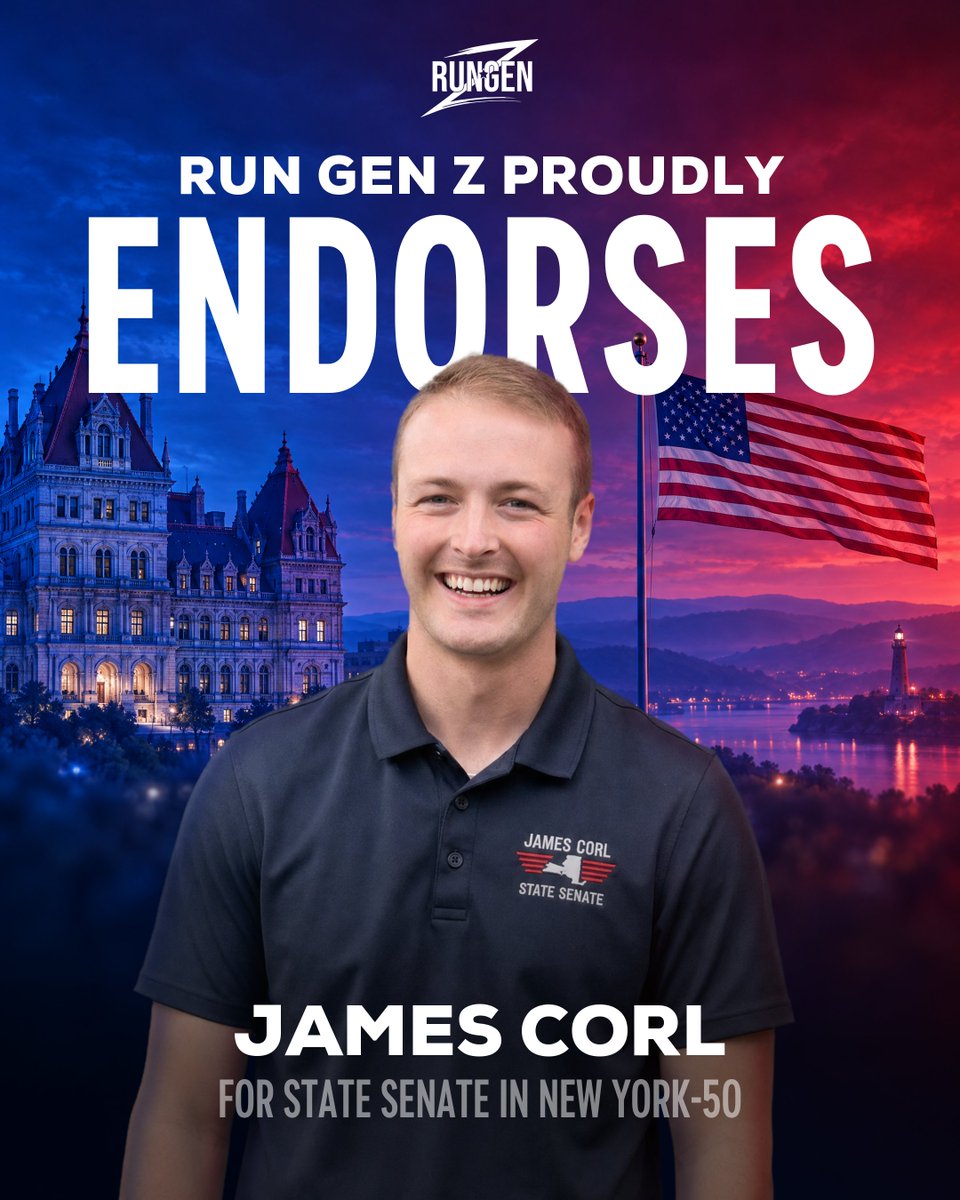 RunGenZ's tweet photo. Meet our 2026 New York Slate
 
Run Gen Z is proud to endorse the next generation of conservative leaders running in New York:
 
Assemblyman Jake Blumencranz · Senate District 7
James Corl · Senate District 50
Will Sussman · Assembly District 4
Conner Dunleavy · Assembly District 13
Paolo Pironi · Assembly District 15
Assemblyman Anil Beephan Jr. · Assembly District 105
Tanner McCracken · County Legislature, Putnam County, District 8
 
Swipe to meet them. Election Day is Tuesday, November 3.
 
See the full slate at https://t.co/BduiUl1xbi