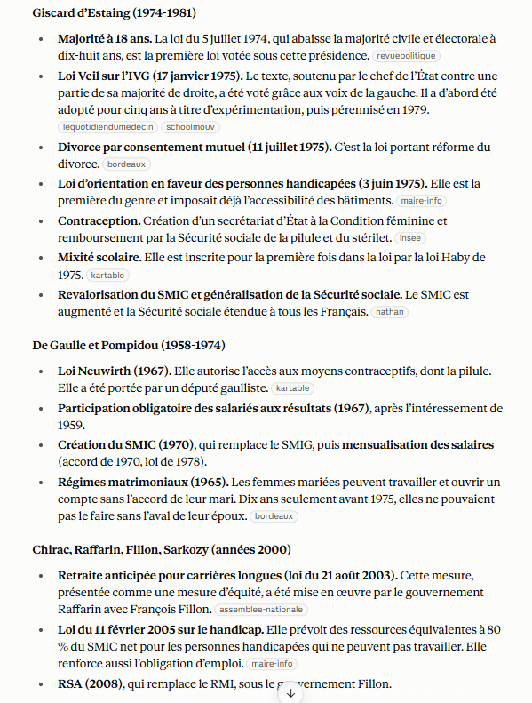 Compagnondebad's tweet photo. @FBeauville Je parlais du 20eme siècle. Genre 99 c'est encore la gauche? Ah non c'est Jospin, désolé de la confusion. 
Sinon j'ai demandé à Claude et on a ça. Y a aussi pas mal de choses sous Macron (tout ce qui touche à l'écologie et au sociétal type transition déclarative en mairie). https://t.co/WkwwTJKmuN
