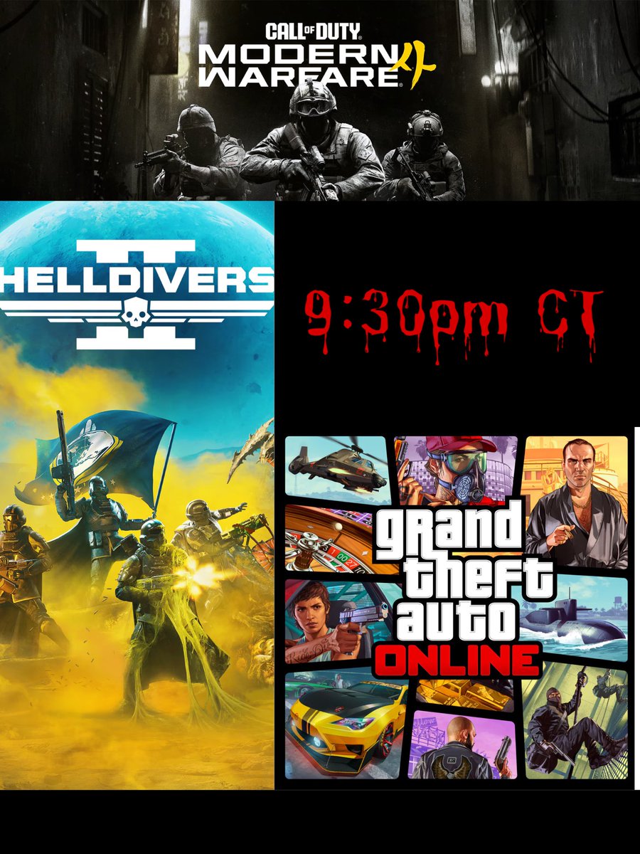 DarkLord4ZO's tweet photo. ➡️So tonight we got three games in the chamber - Grand theft Auto, Call of Duty, Helldivers 2 🔥😏

🕤Tonight at 9:30pm CT 🕤

Join watch at - https://t.co/VYBqf46opx https://t.co/P6VBQfDTY5