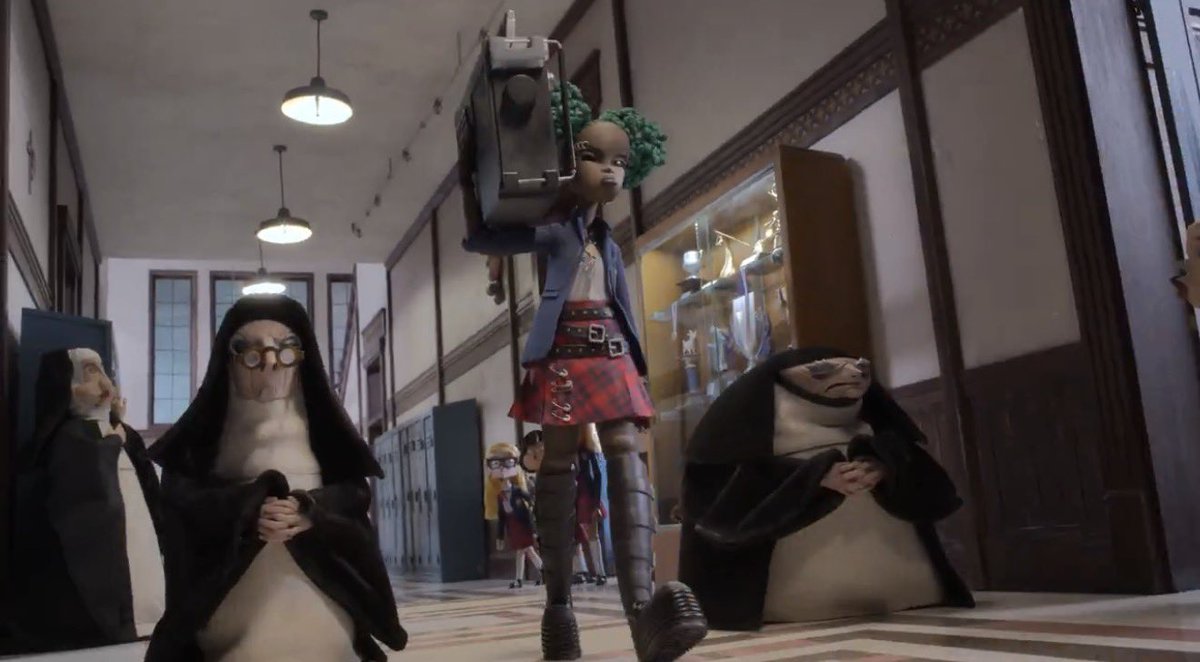 ArianaGrandetti's tweet photo. Not to mention the all white nuns looking at her in horror. I know it’s supposed to be about the style, however, with the whole stereotype, it makes it look like they’re in horror of the only black girl. Obviously, we were not thinking in the first place but this does not really help either. Not to mention, they follow her throughout the school💀