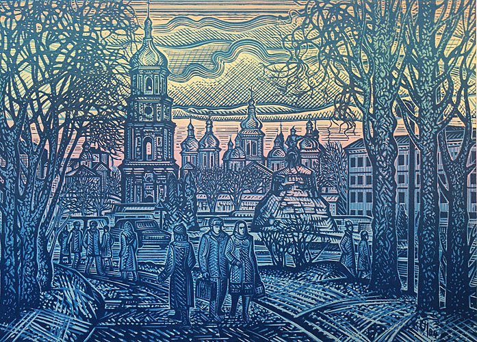 UkrainianVisual's tweet photo. Oleksandr Hubarev's beautiful work titled 'View of St. Sophia's Cathedral in Kyiv', 1984. https://t.co/EKeBHO8WMX