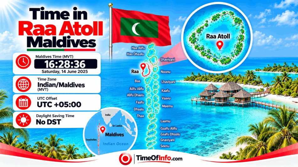 timeofinfo's tweet photo. What Time Is It in Raa, Maldives?
Check the local time in Raa, Maldives, and explore its time zone details. The Maldives follows MVT (UTC+05:00) throughout the year.
https://t.co/XoC1yuULqa
#Raa #Maldives #LocalTime, https://t.co/r2lqBCRcvo
