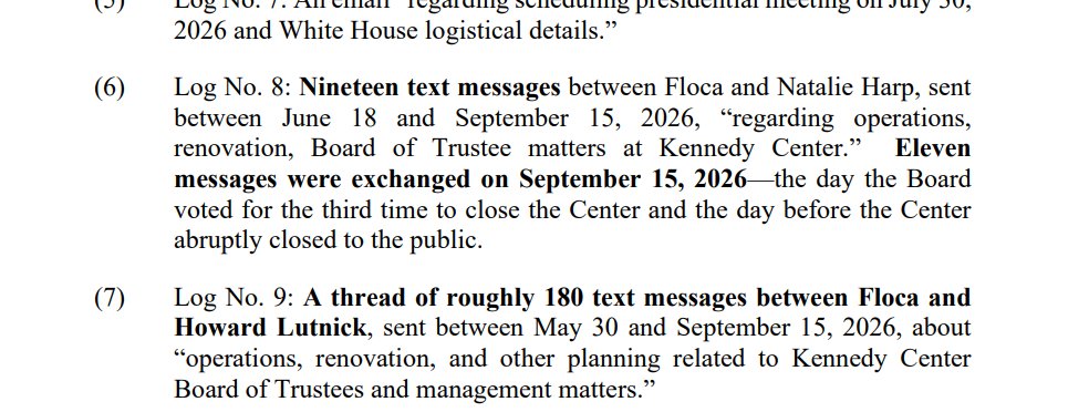 MacFarlaneNews's tweet photo. NEW:  Plaintiffs suing to halt Trump closure &amp; renaming of Kennedy Center submit court filing arguing Team Trump is shielding 100s of records showing "Trump’s ongoing, direct management of the Kennedy Center", including Kennedy Ctr staff messages to Natalie Harp &amp; Howard Lutnick https://t.co/8ATaE8FxFo