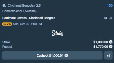 Bereavednickel7's tweet photo. We've won FOUR straight NFL bets🔥

This is for five, don't miss out🍀

Drop @Stake users, $50 giveaway if this wins https://t.co/mvIveIQ9Hj