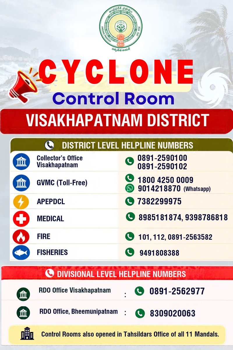 TechAndhra's tweet photo. Cyclone Control Room - Visakhapatnam District.
Stay safe and stay informed. 
#AndhraPradesh https://t.co/UdiLIVLYaV