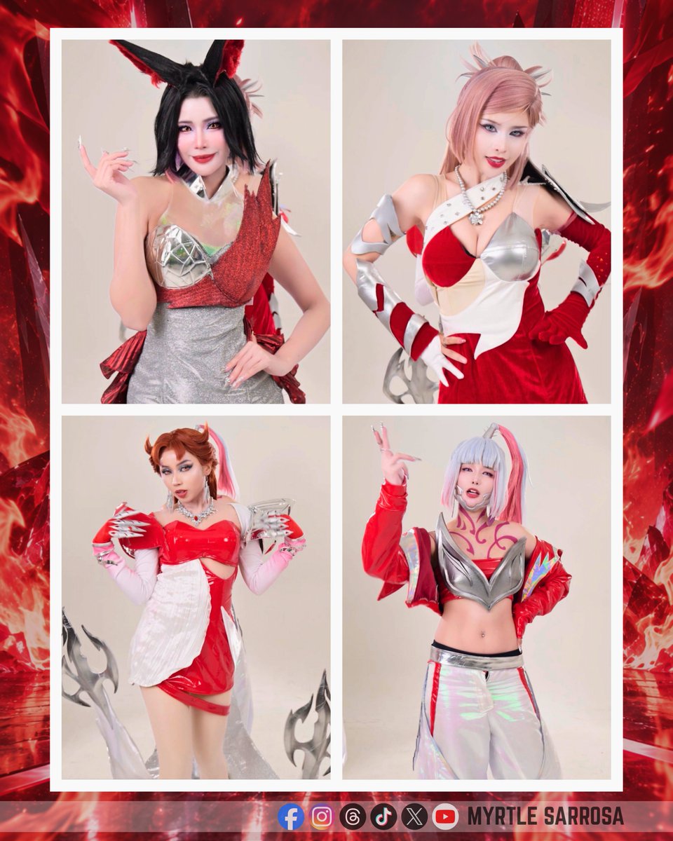 MyrtleGUpdate's tweet photo. Credits: Myrtle Sarrosa | Charess | HIPPOCHII | Chichi | League of Legends: Wild Rift
#MyrtleGailSarrosaUpdate 
K/DA HEATBRINGER Cosplay 🔥

K/DA Ahri Myrtle Sarrosa
K/DA Kai’Sa Charess
K/DA Evelynn HIPPOCHII
K/DA Akali Chichi

#KDA #KDAHeatbringer #FireStarter #MyrtleSarrosa https://t.co/2YRotsX7eC