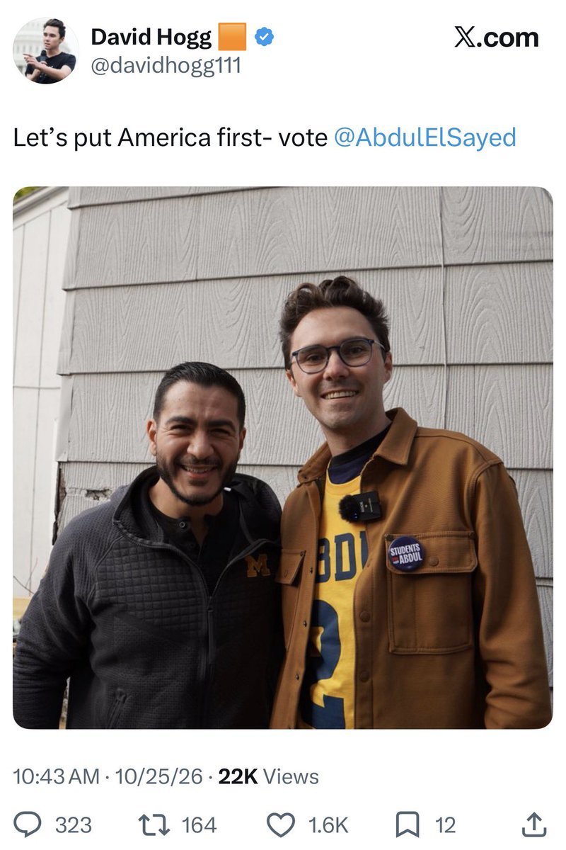 spencerpratt's tweet photo. How tiny do you have to be to get mogged by Hogg?
Holy crow. 

No wonder El Sayed is so prone to sudden violent outbursts. Napoleon complex. https://t.co/NrWEfyZtPz