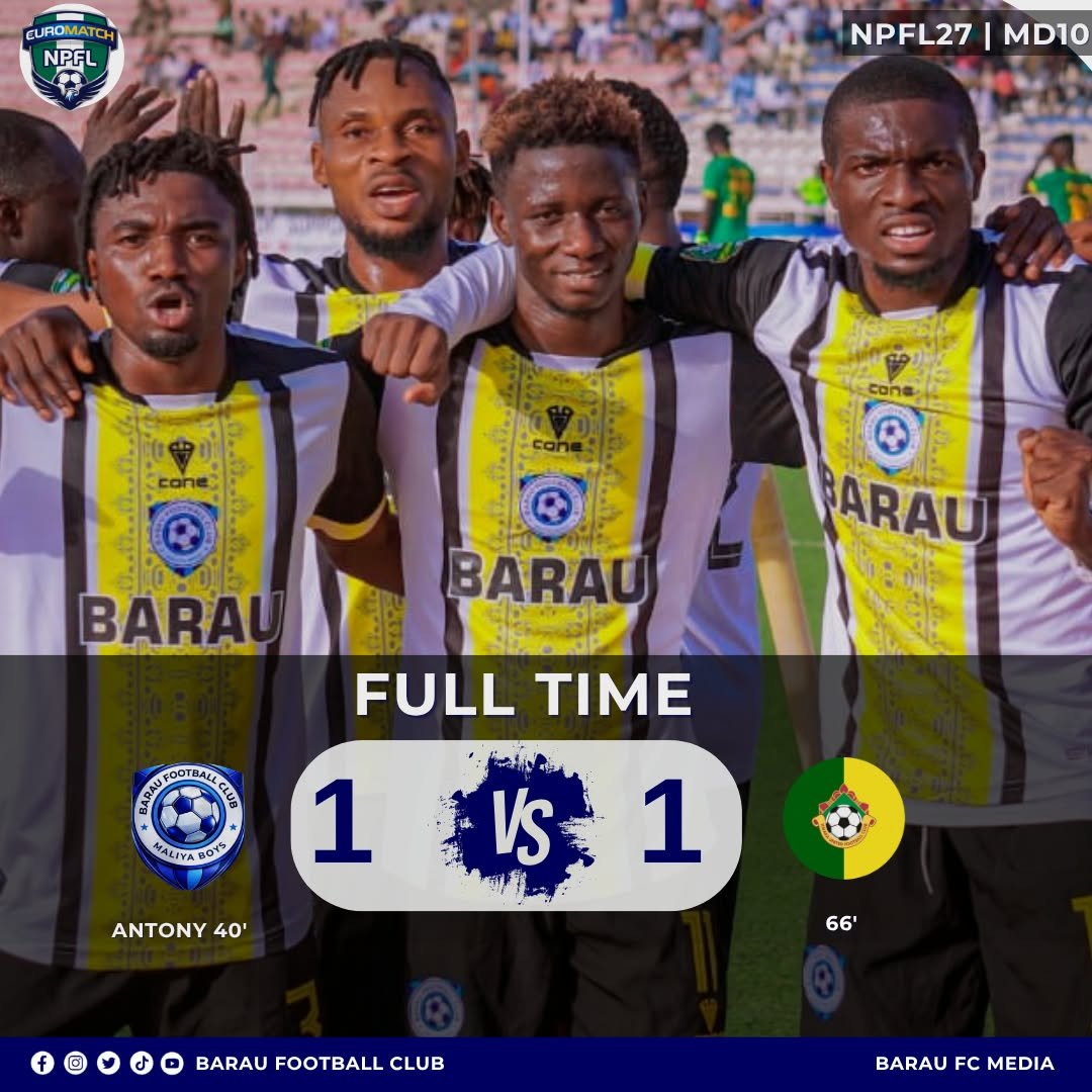 Greatman50's tweet photo. FULL-TIME | NPFL MATCHDAY 10 

Barau FC 1–1 Kwara United.

#BarauFC #KwaraUnited #NPFL27 #Matchday10 #MaliyaBoys https://t.co/wmSbtvDUGM