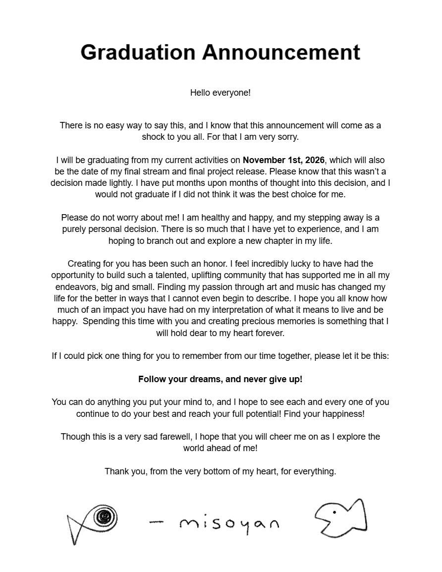 misoyans's tweet photo. 【important announcement】

please take a moment to read this important announcement regarding my activities 💝🐟 https://t.co/l4MCU1ZzTc