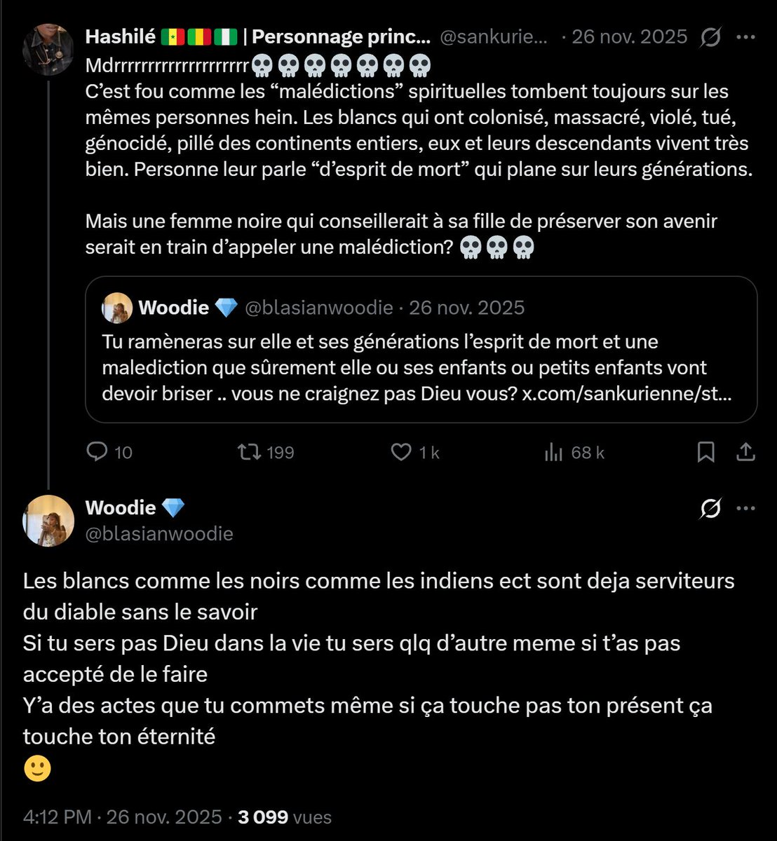 BBR_VIBES's tweet photo. 🚨ALERTE
Le profil twitter de la sœur de Pengo Bossio Wangi (l'homme tué à Trappes) est blindé de tweets hostiles et généralisants envers les Blancs, elle dit qualifie également les personnes athées de SERVITEUR DU DIABLE.

D'autres exemples ci-dessous 👇 https://t.co/aRjF51vspM