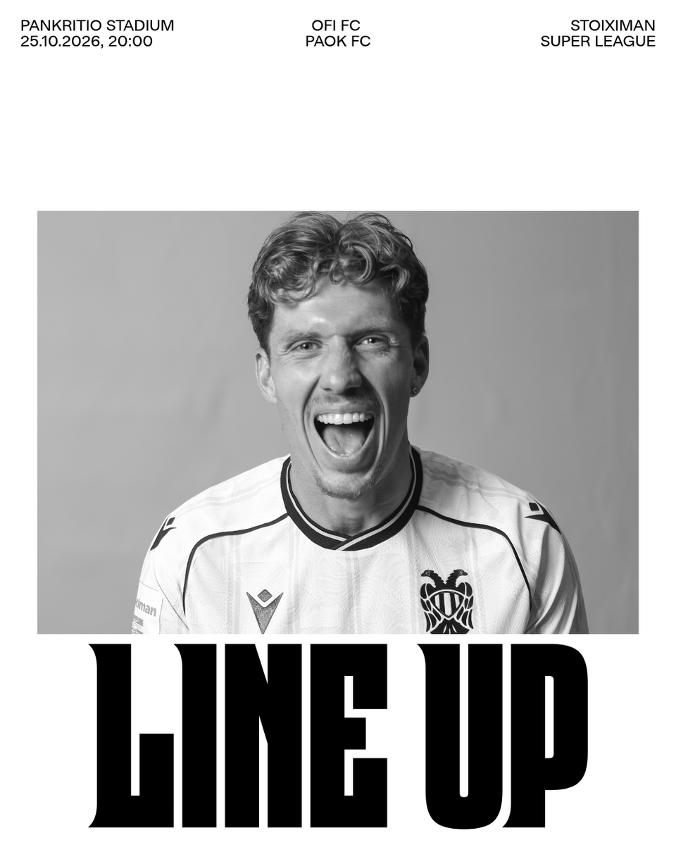 PAOK_FC's tweet photo. #Starting11 Η αρχική 11άδα της ομάδας μας για την αναμέτρηση με αντίπαλο τον ΟΦΗ στο Παγκρήτιο Στάδιο. #PreGame #OFIPAOK #StoiximanSuperLeague #NewEra #VaragonsConstruction https://t.co/jLVHil1gvX