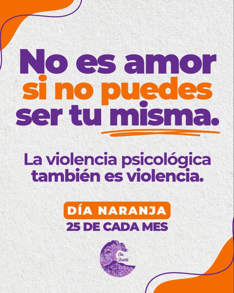 OlaVioletaAC's tweet photo. Este #DíaNaranja recordemos que la violencia psicológica también es violencia y que prevenirla empieza por cuestionar las ideas del amor que nos enseñaron a aguantarlo todo. ¡Amar nunca debe costarnos ser nosotras mismas! 🧡 https://t.co/WVKoHKuOub