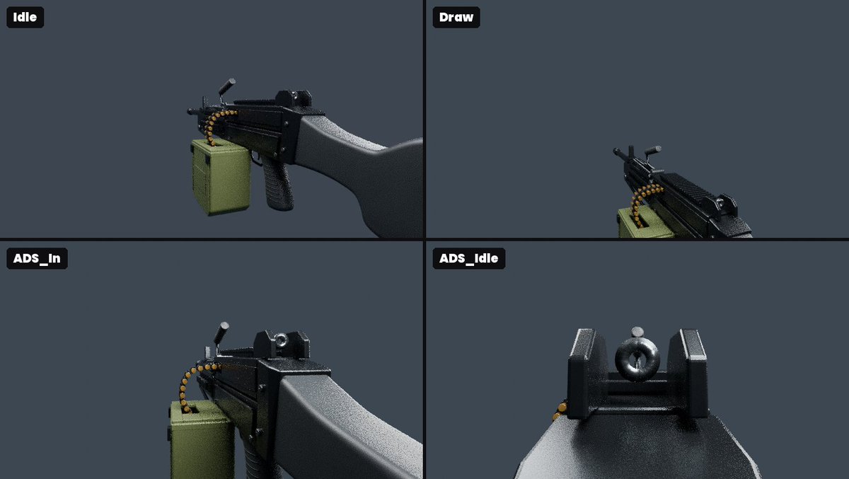 GodTrigger0's tweet photo. New free asset: L49 First-Person LMG 🔥
9 animation clips (Idle, Fire, Reload, Draw, Holster, ADS…), modeled belt feed + ejecting cases, FP camera included. GLB + .blend.
https://t.co/1hjHgYejIK
#gamedev #indiedev #blender #fps #gameassets https://t.co/8APnu1P5C4