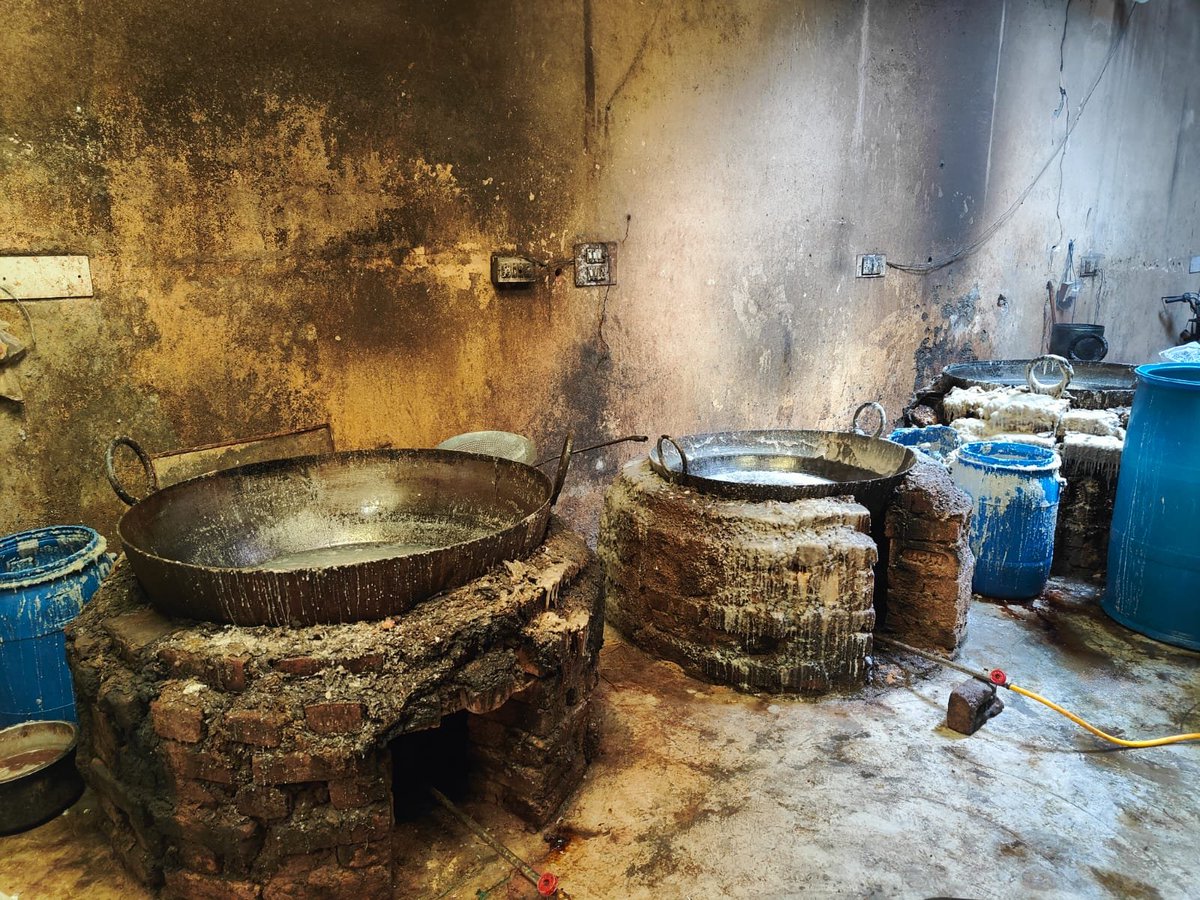 ANI's tweet photo. Delhi | Following instructions from CM Rekha Gupta, the Food Safety Department conducted surprise raids on unlicensed rasgulla manufacturing units in Nihal Vihar and destroyed 402 kilograms of food products. As part of the same operation, 520 kilograms of spoiled khoya (milk solids) and chhena (curdled milk solids) were also destroyed at the Mori Gate Khoya Mandi. Samples were collected for further testing.

(Source: Delhi CMO)