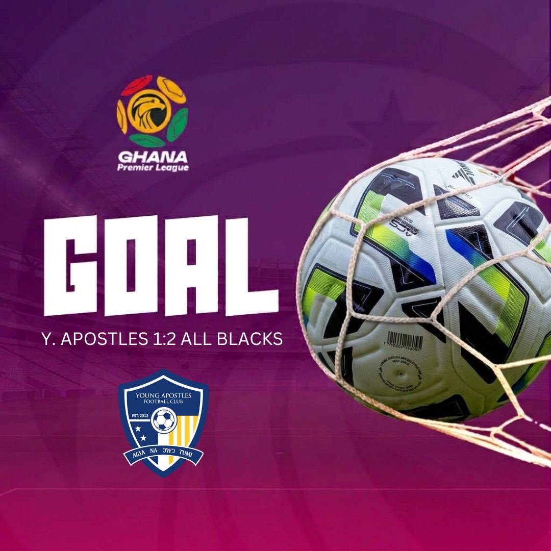 GhanaLeague's tweet photo. β½ Mumuni Illiasu pulls one back for Young Apostles.
90' - Young Apostles 1-2 Swedru All Blacks.
#GPL #GPLMW8 https://t.co/Ghx5bGQDiH