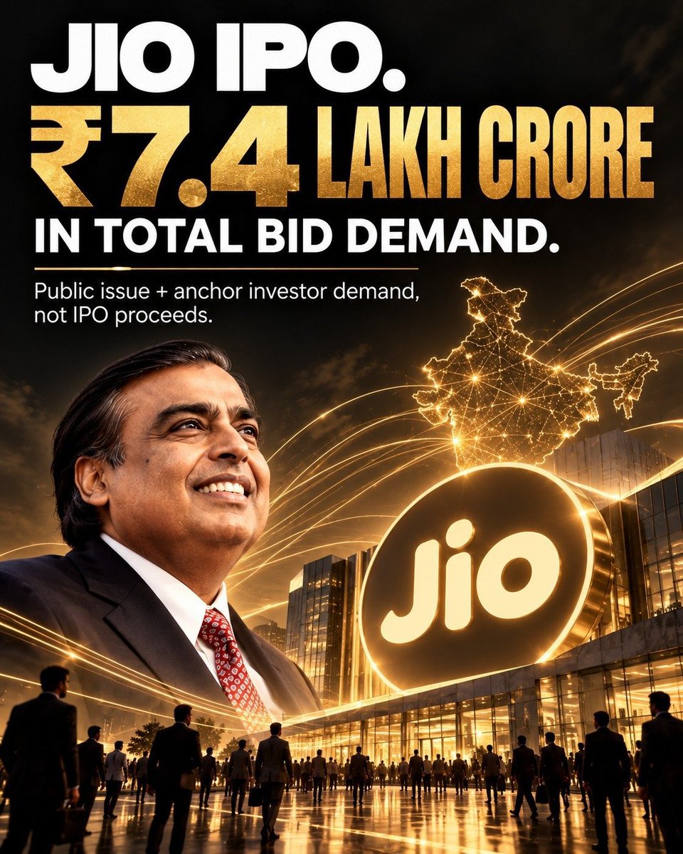 AadityaPand's tweet photo. Jio IPO Rs 7.4 Lakh Crore in Total Bid Demand.
#Jio #JIO_IPO https://t.co/RpLZunn63X