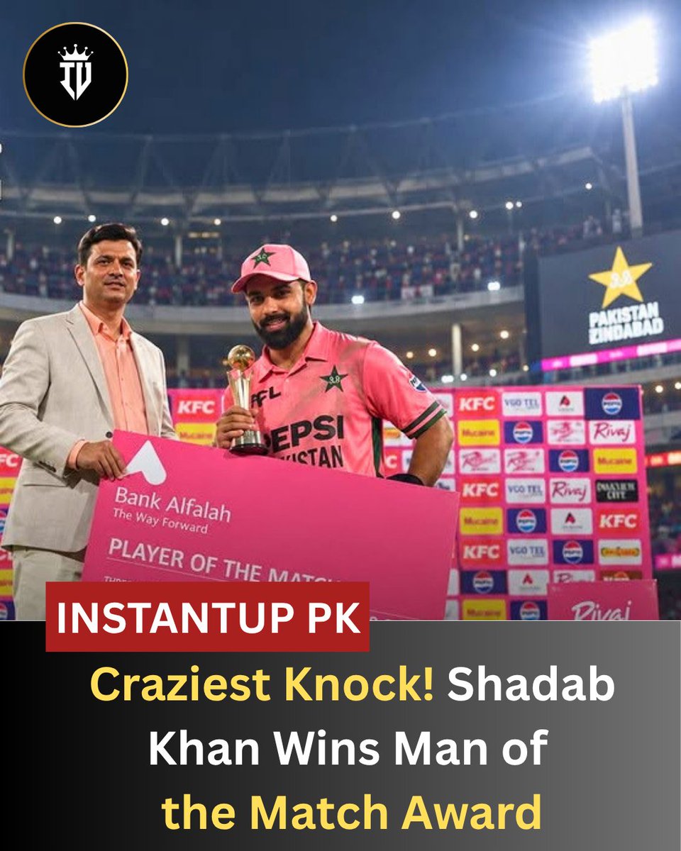 Instantup0's tweet photo. Shadab Khan’s match-winning century earns him Player of the Match as Pakistan edge England by one wicket! 🇵🇰🔥
#ShadabKhan #PakistanCricket #PAKvENG #PlayerOfTheMatch #CricketNews https://t.co/QBMJ1OlKIX