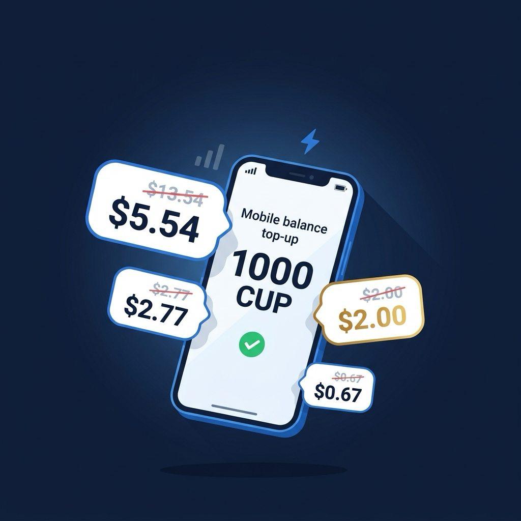 QvaPay's tweet photo. 📱 Nuevos precios en saldo móvil: casi la mitad

Ajustamos los planes de saldo ETECSA 💲 para que paguen lo mismo que una extracción. Mismo saldo, mitad de precio, y dos micro-planes crecen:
✅ 120 CUP  → $0.67   (antes 100 CUP por $1.10)
✅ 360 CUP  → $2.00   (antes 250 CUP por $2.60)
✅ 500 CUP  → $2.77   (antes $4.99)
✅ 1000 CUP → $5.54   (antes $9.99)
✅ 2000 CUP → $11.07  (antes $19.89)
✅ 5000 CUP → $27.66  (antes $48.75)

✨ Cuentas GOLD pagan todavía menos.
⚡ Entrega en minutos, directo al celular.
🪙 10 sats de cashback por cada dólar.
¿Por qué bajan? Desde hoy el precio se calcula con la tasa real del mercado P2P, no con una cifra fija. Si la tasa se mueve, el precio se mueve con ella. 😉️️️️️️

Recuerda que puedes comprar estos planes con VISA o Mastercard. 💳💳
Recarga desde la app, la web o aquí mismo en el bot 👉 /topup
#QvaPay #Recargas #Cuba