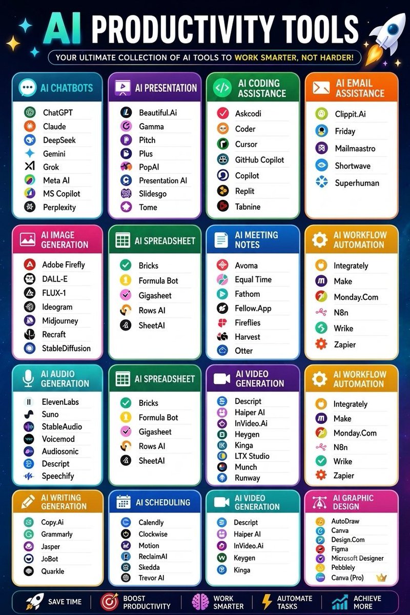 md_raza3737's tweet photo. Stop wasting 6 hours on tasks AI can finish in 6 minutes.

These AI productivity tools feel illegal to use:

• Notion AI → writes docs instantly
• Perplexity AI → replaces Google
• Grammarly → fixes everything you write
• Zapier → automates your work
• https://t.co/LySoDffMgM