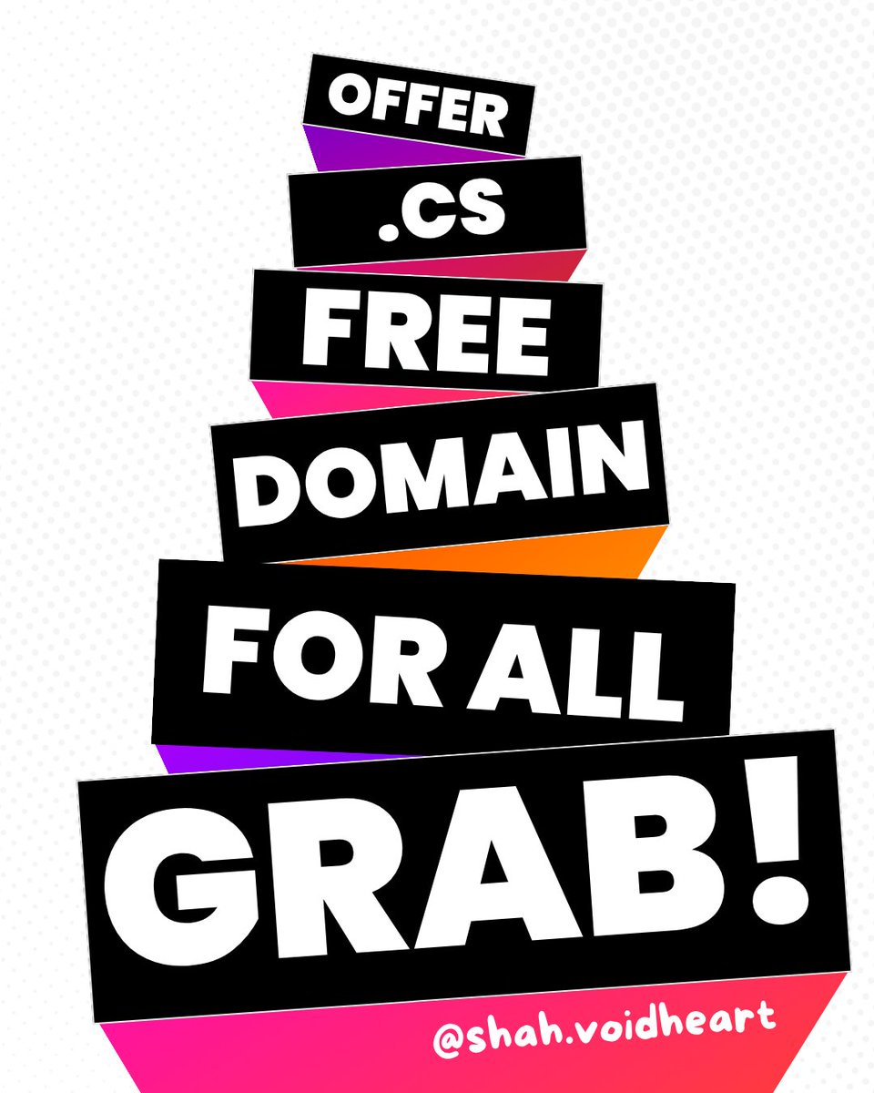 syedShahid1433's tweet photo. 🔥 FREE .CS DOMAIN FOR ALL 🔥
Grab yours now!
Just:
1. Comment “CS”
2. DM me
Limited time offer — don’t miss out!
@syedShahid1433
#FreeDomain #CSDomain https://t.co/WQq6AanGVE