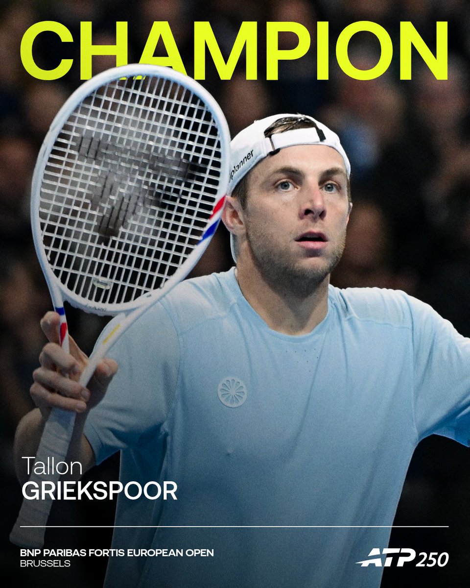 atptour's tweet photo. MIC. DROP. 🫳🎤

@Griekii rallies from a set down to beat Struff and triumph in Brussels! 

@BNPPFEUOpen | #BNPPFEuropeanOpen https://t.co/YYWgrSxRRS