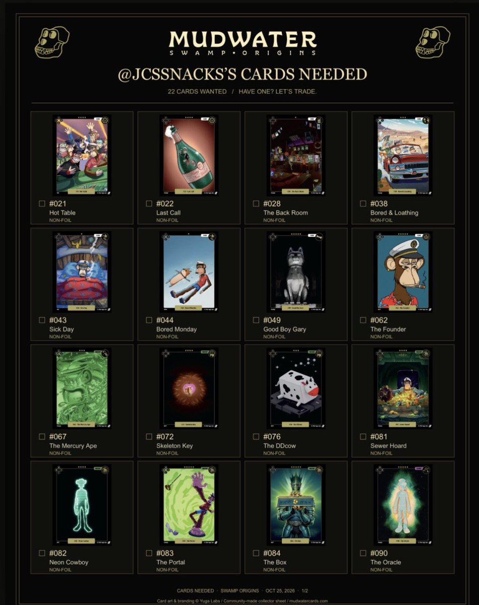 JCSSnacks's tweet photo. Missing these to make physical base set. Anyone have doubles of any? Hit me up. I have doubles of cards to trade 🫡🍌 https://t.co/xjZS5XREED