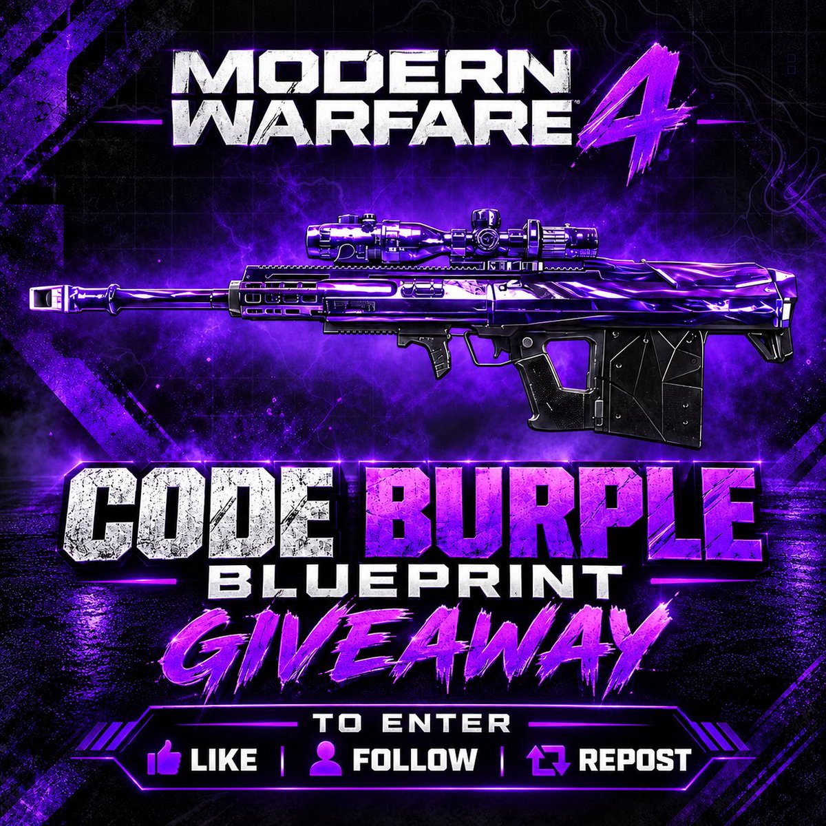 NNate44's tweet photo. 🚨🟪 Modern Warfare 4 CODE BURPLE Giveaway!! 🟪🚨

To enter:
✅️LIKE
✅️FOLLOW
✅️REPOST https://t.co/vbCypNN7c1
