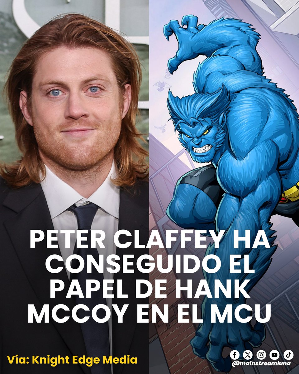 LunaMainstream's tweet photo. RUMOR MUTANTE 🚨 Según el sitio Knight Edge Media, Peter Claffey, estrella de A Knight of the Seven Kingdoms, ha conseguido el papel de Hank McCoy en la película reinicio de #XMen del MCU.

Obviamente, por ahora debemos considerarlo un rumor, pero la fuente ha demostrado ser fiable en los últimos meses. Si la información sobre el fichaje de Claffey es correcta, esperamos que los medios especializados lo confirmen pronto.

Según un rumor reciente difundido por Daniel RPK, el estudio "todavía está buscando actores para algunos papeles más, incluyendo un papel femenino que tendrá una pequeña participación en la primera película y un papel más importante en la secuela, un papel masculino de color que sería nativo americano o latino (aún no lo han decidido) en un papel secundario, y un papel secundario femenino asiático".
