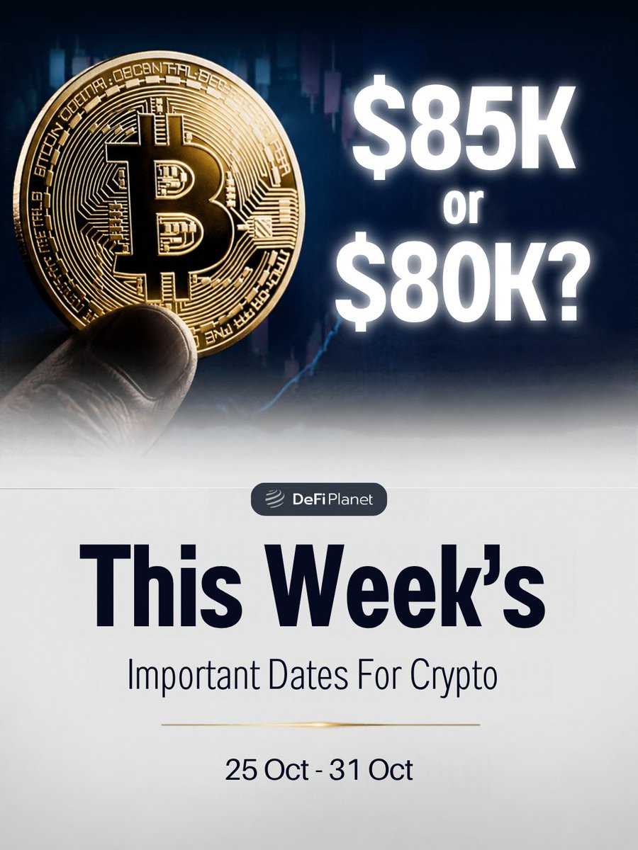 PlanetDefi's tweet photo. This week’s important dates for crypto (Oct 25 to 31). Bitcoin is near $80K and the calendar is full. https://t.co/679lvyrx85