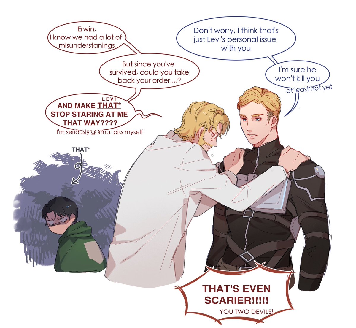 akottaaaa's tweet photo. #エルリ #ジークイェーガー #Eruri #zekeyeager #AoT

Just wanna see this Erwin survival if…🥺

And also really wanna see these two hot blondes standing together ( https://t.co/453VG2TPRg