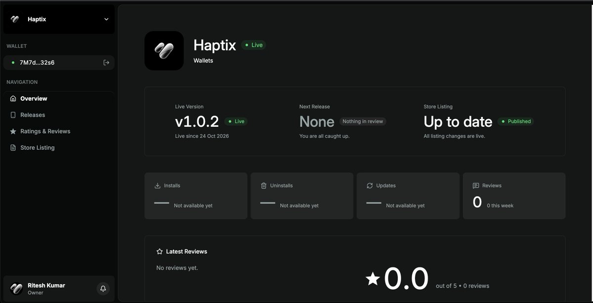 Ritesh5969's tweet photo. Big milestone for @HaptixWalllet 

Haptix is officially approved and live on the @solanamobile  dApp Store

Built for the CLOCK IN hackathon, Haptix brings seedless self-custody to Solana Seeker (Chapter 2)

Here’s what’s live so far 🧵

1/ Solana Mobile dApp Store

Haptix v1.0.2 (Build 3) passed the publisher security and reviewer checks (FUN-002 and PER-001)

Submission: #344280197850
Package: io.haptix.wallet
Release mint: HF6AUA7daN2Kk1k1z2p9r7K2E1Y1aZtdZoEQg

The app is now listed for Solana Seeker and Saga users

2/ Direct Android APK

You can also install the standalone APK on compatible Android devices running Android 9 or later (API 28+)

Download: https://t.co/Wtf6rnFFej

3/ Official website and developer docs

Our web ecosystem is now live on our custom domain

Main hub and Web Vault: https://t.co/DoMlxbHf88
Guardian Recovery Portal: https://t.co/U0e3GRILvj
Developer docs: https://t.co/RfXR6IurVT

Passkeys are bound to a relying party ID (RP ID), which is tied to the domain. This helps protect users against phishing attacks.

4/ Zero-key testing

Judges and reviewers can clone the repo and run the zero-key test suite without setting up private keys or funding a wallet

npm run test:no-key

The suite runs read-only RPC checks against Solana Devnet

5/ Automated tests and GitHub CI

Our test suite now has 324 automated tests across 14 suites, covering:

Secp256r1 precompile instruction introspection
Low-S canonical signature encoding
2-of-2 dual-hardware quorum for high-value transfers
24-hour social guardian recovery with owner veto

GitHub Actions automatically runs checks on every commit

Seedless self-custody. Biometric security. Support for autonomous agents.

Explore Haptix:

APK: https://t.co/Wtf6rnFFej

Website: https://t.co/DoMlxbHf88

Docs: https://t.co/RfXR6IurVT

GitHub: https://t.co/XvzZvW36K9