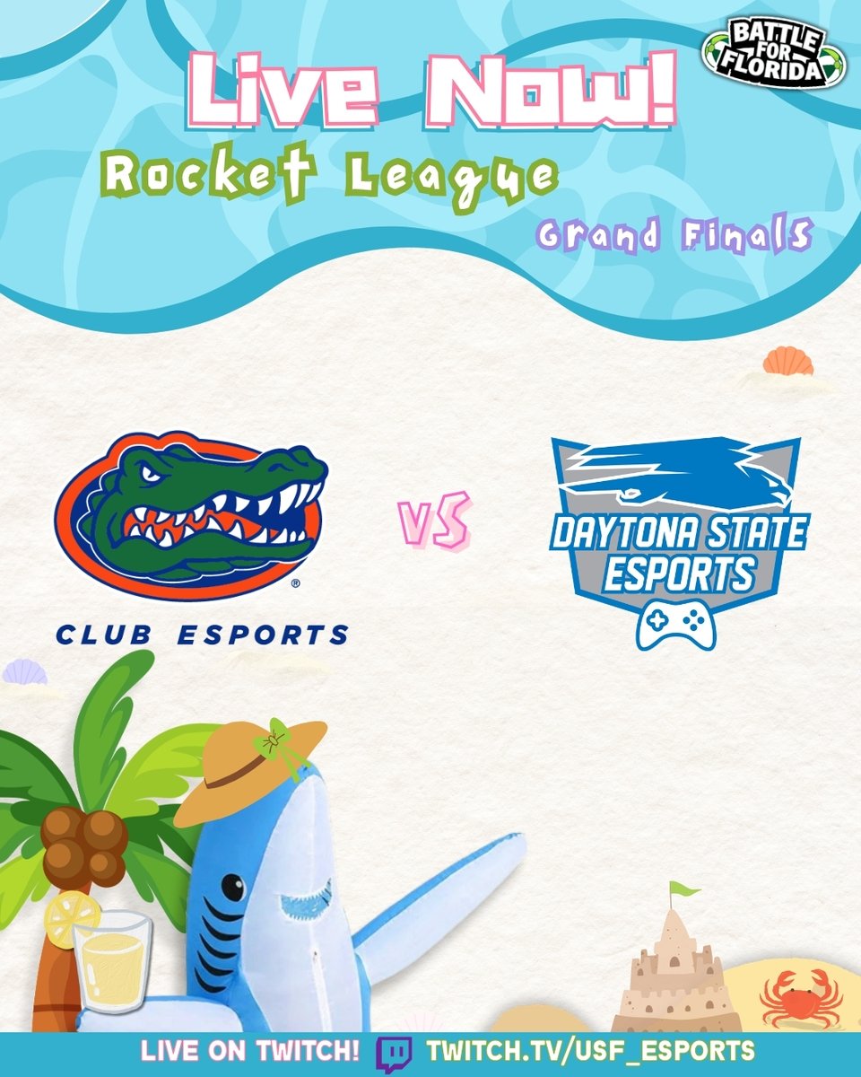USF_Esports's tweet photo. WE ARE BACK AND LIVE WITH YOUR 2026 BFF GRAND FINALS BETWEEN THE GATORS AND THE FALCONS! 🚗🌴

#BFF #BattleForFlorida https://t.co/cghzAT1K3B