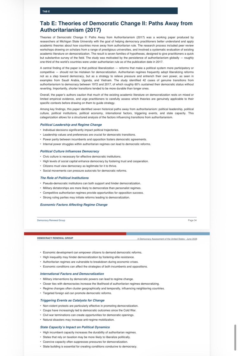 pepesgrandma's tweet photo. DEMAID is the group of USAID folks which have organized after firing. In June 2026, they used the USAID DRG Assessment Framework on the USA. This assessment is utilized to analyze other countries for democratic health and planning for coups etc. Never before was it acceptable to use this on the USA.

Wouldn’t this framework be considered the proprietary property of the US Government? Anywho, this report and proposed strategy is the end result. 

Tab D: The Proposed Strategy to Renew American Democracy:
2026–2029

(Here’s the build and mobilize sections. I have the rewriting constitution details coming up next:)

♦️BUILD:

Strategic Objective #4: A Shared Vision and Plan for More Deliberative, Responsive, and Accountable
Governance Are Presented

• A bottom-up nationwide deliberation process produces a people’s proposal for structural reforms
• Structural reforms are put forward to address Americans’ legitimate grievances and renew our democratic system
• 🔥A plan is developed to establish a responsive and accountable federal government
• 🔥Governance innovations at state and local levels are identified and promoted

♦️MOBILIZE:

Strategic Objective #5: Democracy Renewal Movement Has Enough Power to Influence Civic Culture and Introduce Reforms

• 🔥A broad “big tent” movement of movements is created to drive democratic renewal
• Elected officials and candidates come together across political parties to champion democratic renewal
• 🔥International support is organized and provided for renewing U.S. democracy
• (Cross-cutting objective that supports all other strategic objectives)

“The Democracy Renewal Group would like to thank all those who contributed to this assessment, including Joshua
Kaufman (team lead), Danielle Reiff, Suren Avanesyan, Bryce Carpenter, Andrew Green, John Lis, Eric Manton, Laura
Pavlovic, Kathy Stermer, and Johanna Wilkie.”

I can surmise that only the far left would approve of these plans. 

https://t.co/ywBAYeWceM
