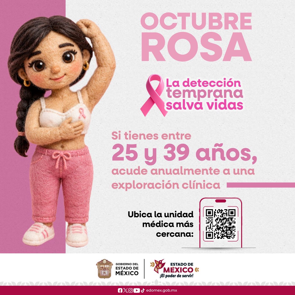 Edomex's tweet photo. #OctubreRosa | La detección temprana del cáncer de mama salva vidas.🩷✨ Recuerda que es curable si se detecta a tiempo. Realiza tu mastografía en el centro de salud más cercano. Ubícalo en: https://t.co/PLSpS0DiJo
 #ElPoderDeServir https://t.co/ifEz2bKZSj