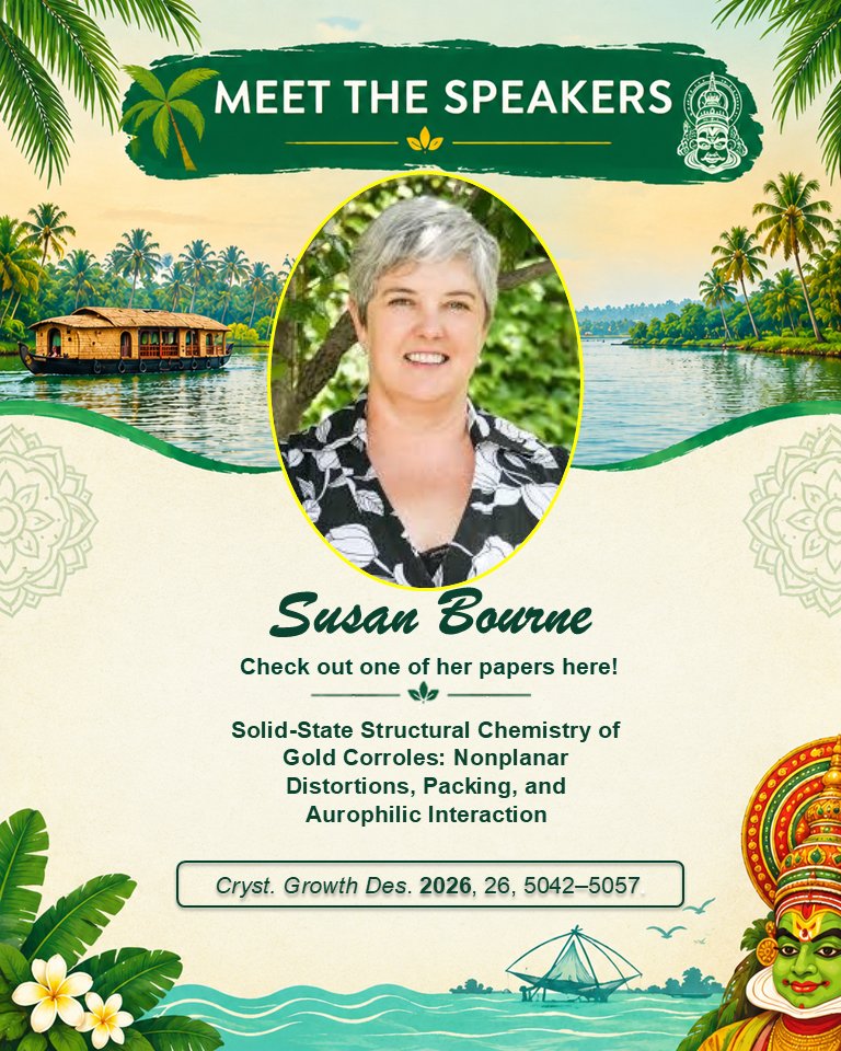 ICCOSS27's tweet photo. Meet Susan Bourne, speaker at ICCOSS27! Her research focuses on crystal engineering, supramolecular chemistry, co-crystallization, inclusion compounds, and functional metal–organic frameworks.
📍ICCOSS27 | June 20–25, 2027 | Kerala, India
🔗https://t.co/7ruMioPjkW https://t.co/nrHPJPvPIP