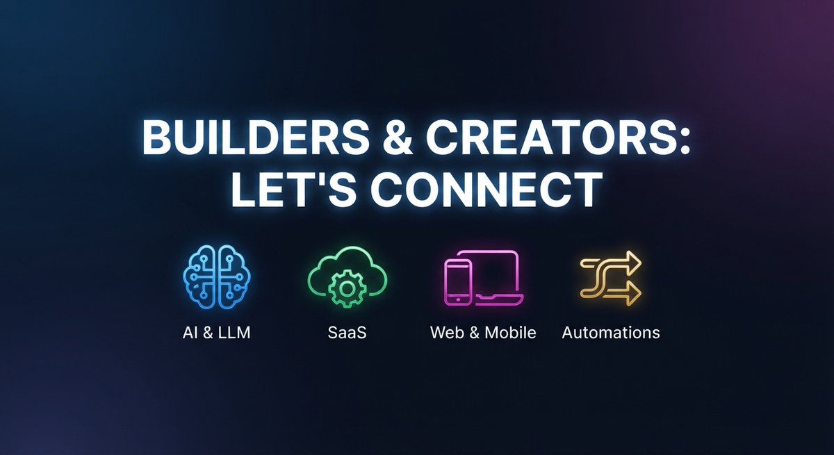 ISaqibKtk's tweet photo. Follow, I follow back! 🤝
I am building my network and want to connect with builders, founders, and creators in these spaces:
⚡️ AI &amp; LLM tools
⚡️ SaaS &amp; Micro-SaaS
⚡️ Web &amp; Mobile apps
⚡️ Automations &amp; APIs
Drop in comments what are you work on. Let us help each other grow! 🚀 https://t.co/G4JDFWoJ9L