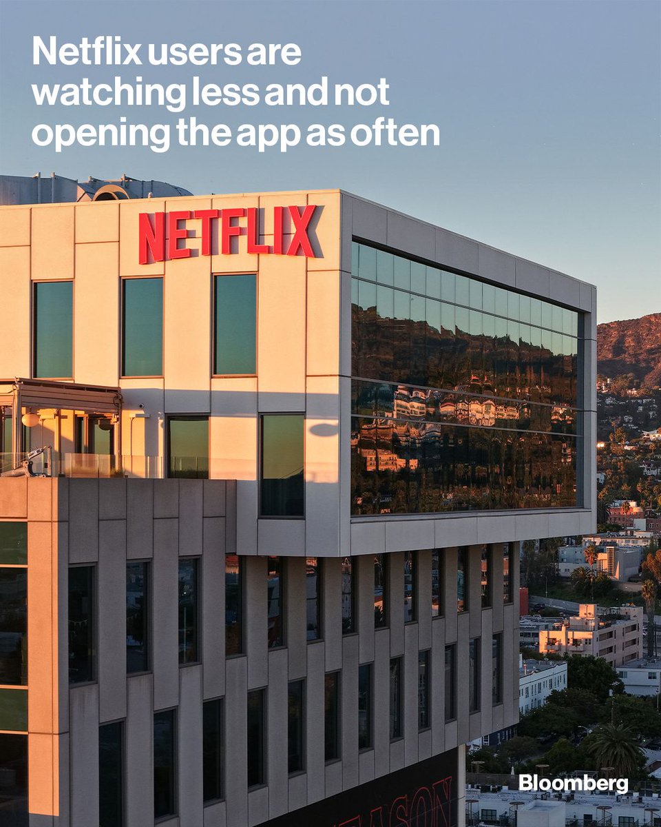 business's tweet photo. Netflix users are watching the streaming service less than they once did, the latest sign of engagement woes for the world’s most valuable entertainment company, according to people familiar with the matter. Read more: https://t.co/hkg3ZYvx4L

📷: Mario Tama/Getty Images https://t.co/f6TmICLUO9