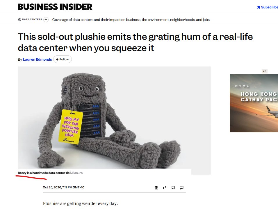 Tiger_Fee_2014's tweet photo. This is the next labubu, but its a DATA CENTER PLUSHIE??

A data center plushie named BEZZY makes the sound of a REAL DATA CENTER when u squeeze it.

ITS GETTING SOLD OUT EVERYWHERE?

PAIRING WITH AI DATACENTER COMPANIES

https://t.co/VGQL1QpUsT https://t.co/ztKllSD1KA