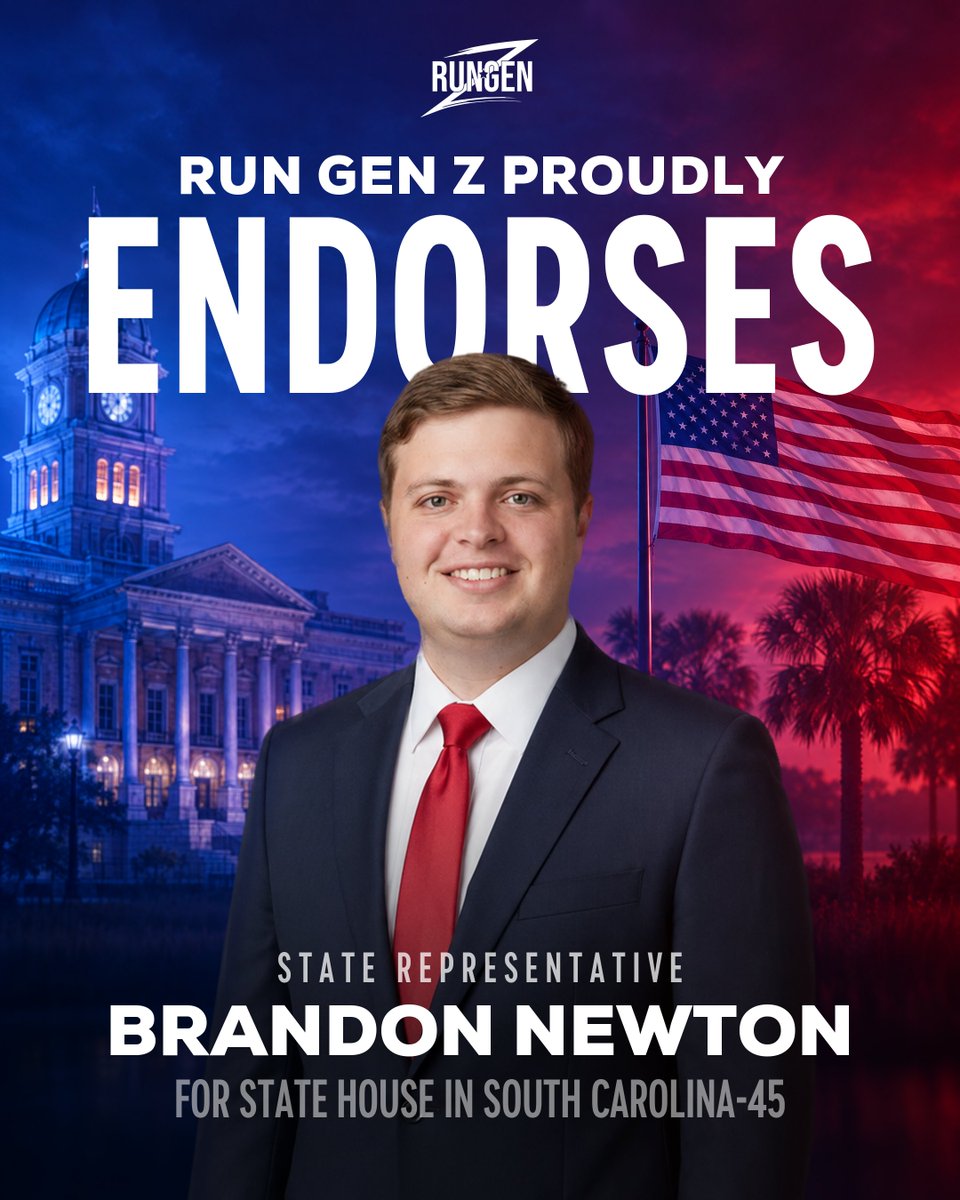 RunGenZ's tweet photo. Meet our 2026 South Carolina Slate

Run Gen Z is proud to endorse the next generation of conservative leaders running in South Carolina:

State Rep. Steven Wayne Long · House District 37
State Rep. Josiah Magnuson · House District 38
State Rep. Brandon Newton · House District 45

Swipe to meet them. Election Day is Tuesday, November 3.

See the full slate at https://t.co/BduiUl1xbi
