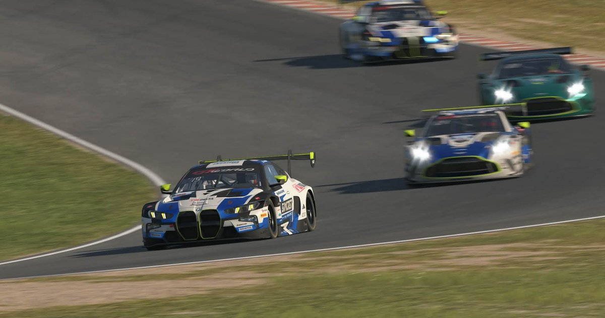 SimCastRadio's tweet photo. Phew! 
What a race at @thebend_msp for SRi GT3!
From running 1-2-3 in class in the early stages we end the race 2-3-5 and a debut podium for David!
Massive thanks to @coachdavesetups
for this week's awesome set up work.
#WeAreSRT https://t.co/qC55uoVPwg