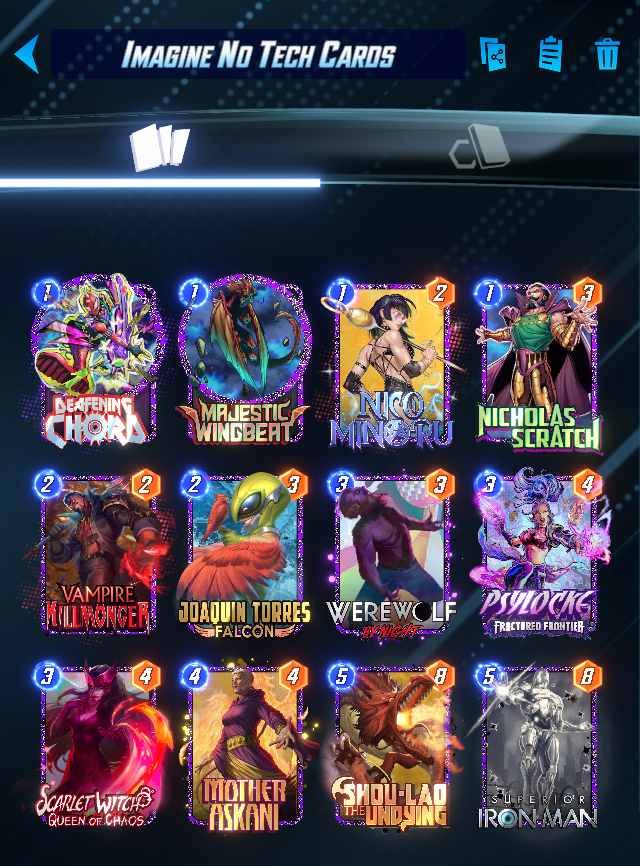 KMBestMS's tweet photo. It's Sunday, you know what that means! KMBest @MARVELSNAP Top Decks Day!

I have a take: the three decks below are the ones that are most responsible for the state of the metagame!

They're so heavily played, and so strong when unchecked, that they force people to play tech! https://t.co/LWCGUZb311