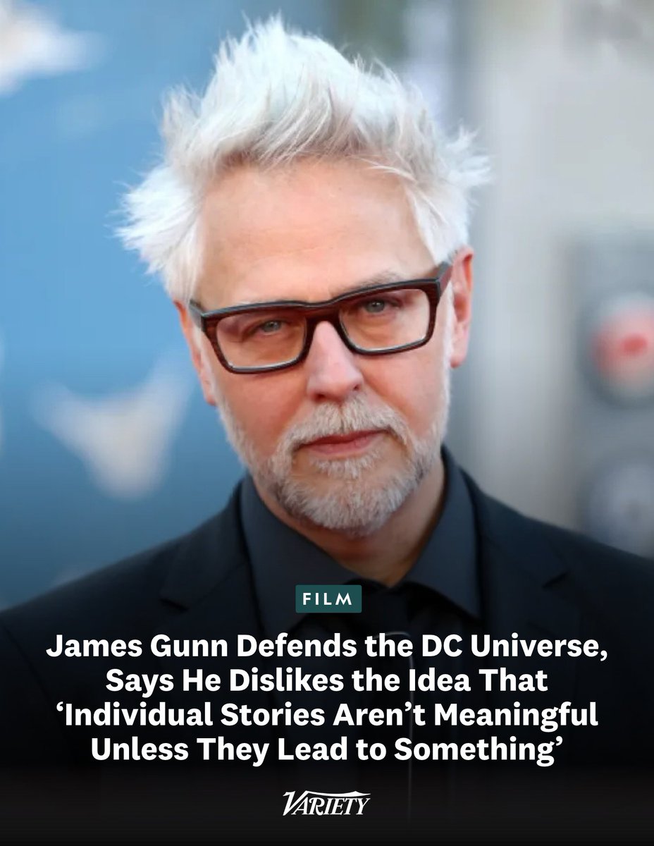 Variety's tweet photo. James Gunn is defending the DCU and his decision to expand the universe with “individual stories”: 

“The DCU is just an alternate universe; we can enter at any location or time and tell THAT story. I dislike the idea that individual stories aren’t meaningful unless they lead to something else. People not understanding this is strange to me, because ‘Star Wars’ has essentially been doing this for 50 years across movies, shows, games and books, admittedly without the tonal variety." 

https://t.co/9X3MC9gGLp