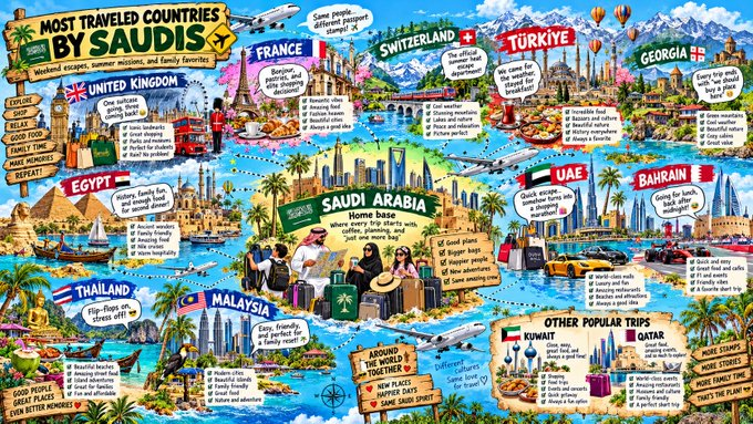 abindawod88's tweet photo. طلبت من chatgpt يصمم لي صورة العالم بعين السعوديين 

وصورة عن المناطق الي نسافر لها https://t.co/jOSb6F051X