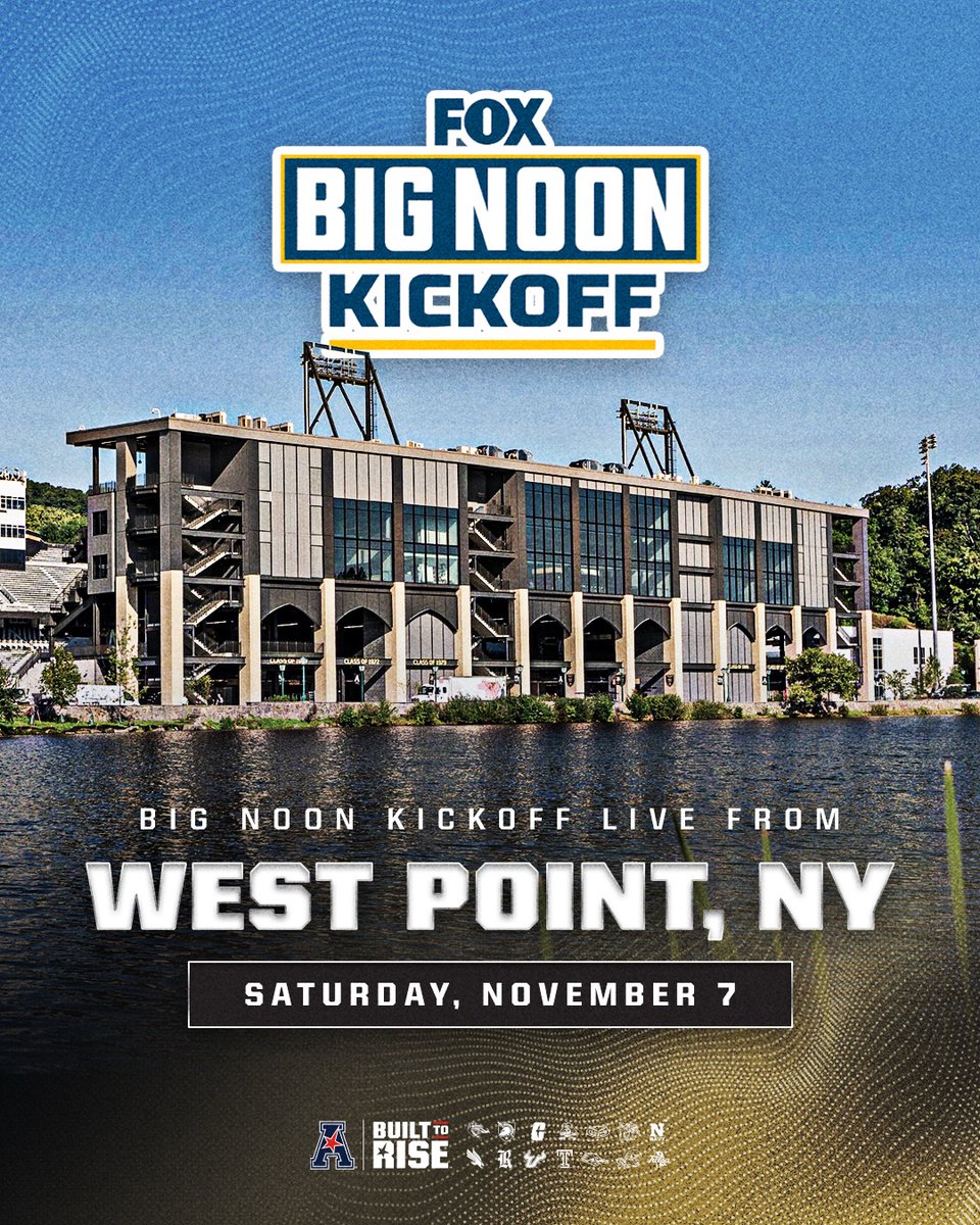 American_Conf's tweet photo. The national spotlight is coming to West Point🇺🇸

Big Noon Kickoff is heading to Army for their Salute To Service Show on November 7🫡🏈

#BuiltToRise x @ArmyWP_Football https://t.co/dENkrGmMwH