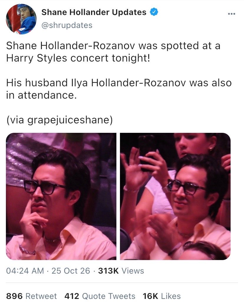 hudiscorrie's tweet photo. short #hollanov smau, shane and ilya attend a harry styles concert and fans lose their minds 🪩💗 https://t.co/TK7sdgRh1x