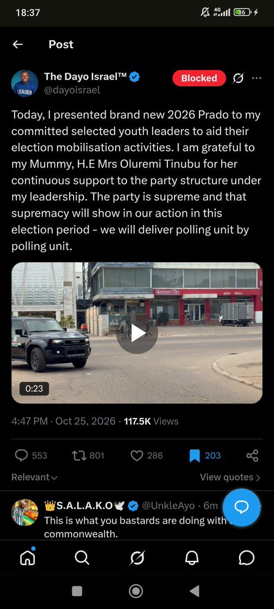UnkleAyo's tweet photo. I made this tweet yesterday about the loans APC has collected in 3 years. Over $15B including $1B for adolescent development. 

Today, look at what their youth leader is flaunting. 

SUVs for their Mummy's Men. Over 1B naira in this clip. https://t.co/0b4d5Lfy8a